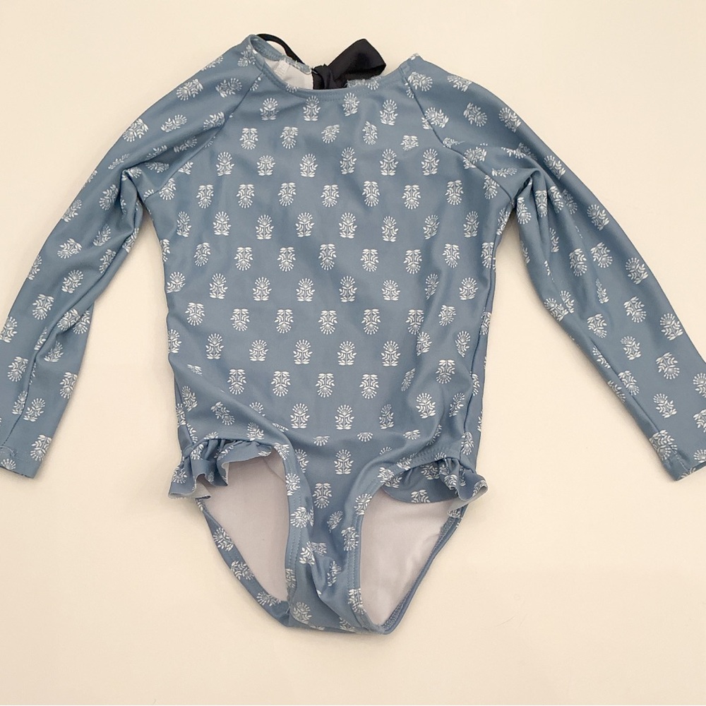 Kids Long Sleeve Blue Floral Rashguard